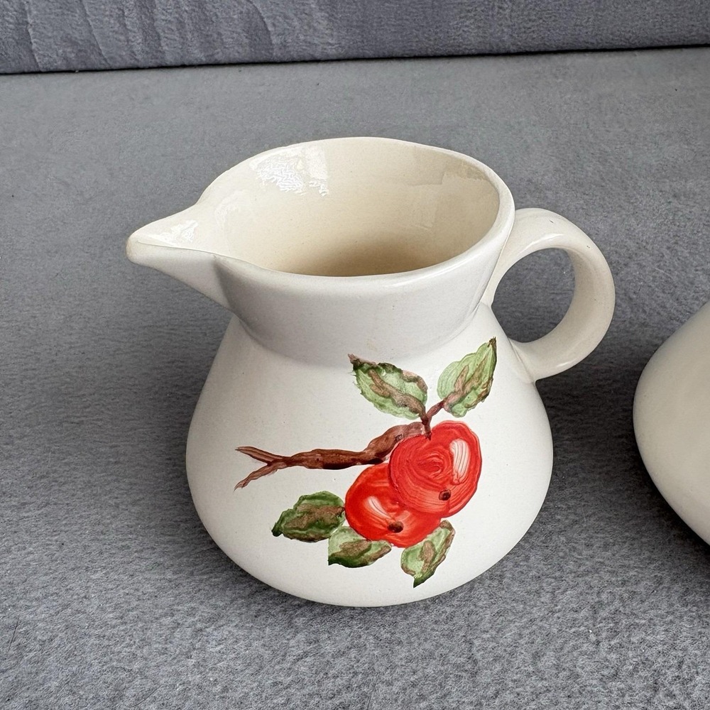 Apple Red Cream And Sugar Set Hand painted Vintage Dinnerware MCM Handmade - Picture 2 of 16